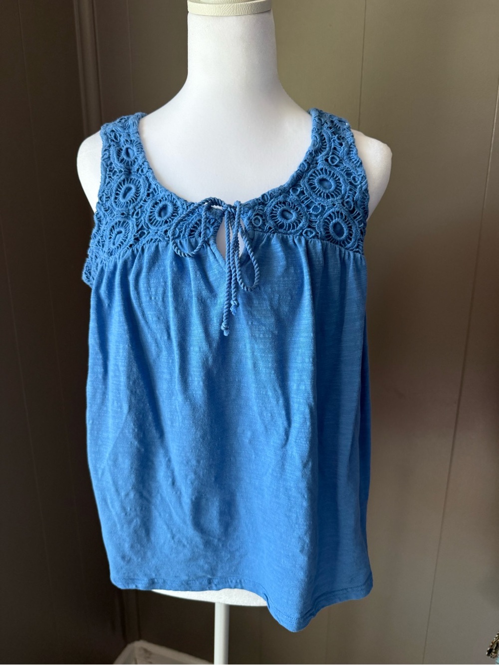 Wonderly Blue Crochet Yoke Tank Top